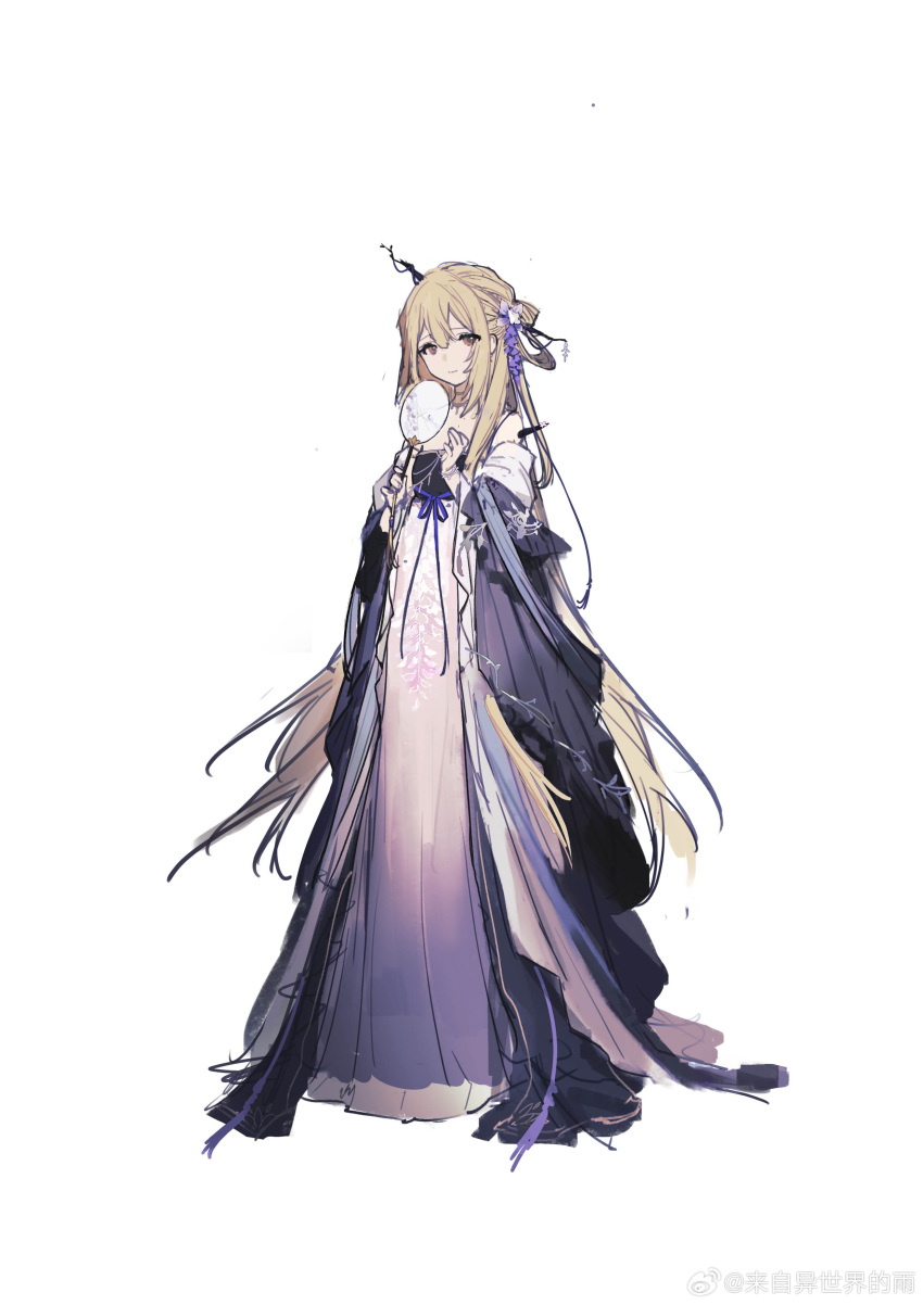 1girl, absurdres, alchemy_stars, ame_jang, areia_(alchemy_stars), bare_shoulders, black_coat, blonde_hair