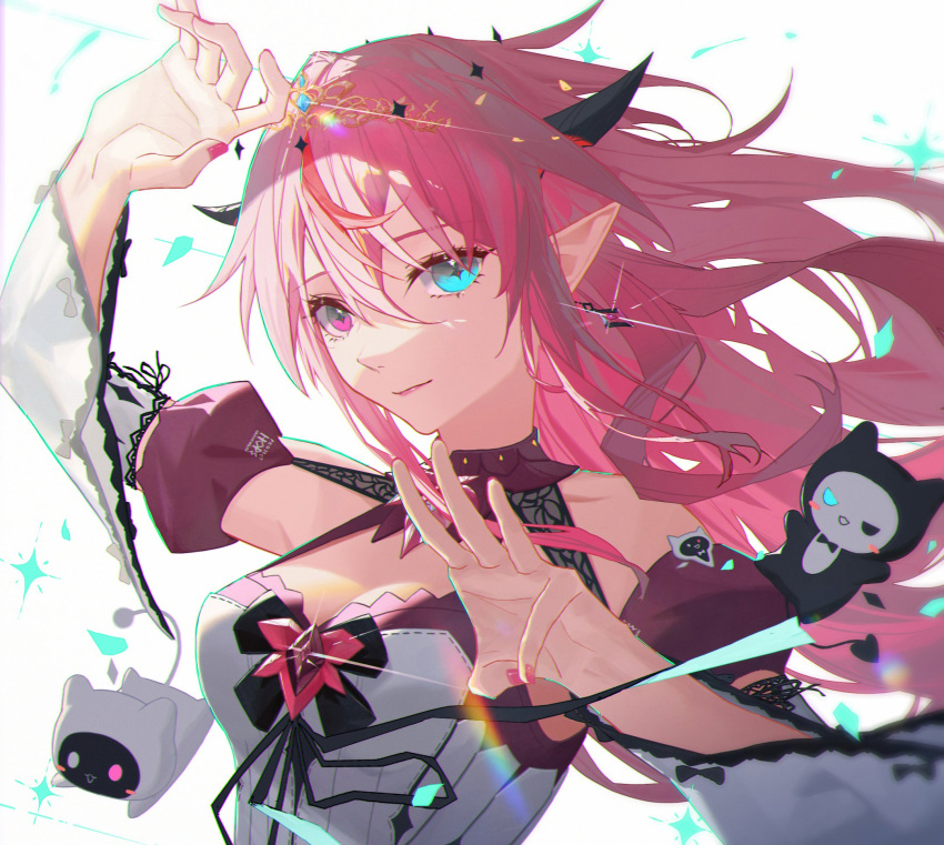 1girl, breasts, earrings, heterochromia, highres, hololive, hololive_english, horns