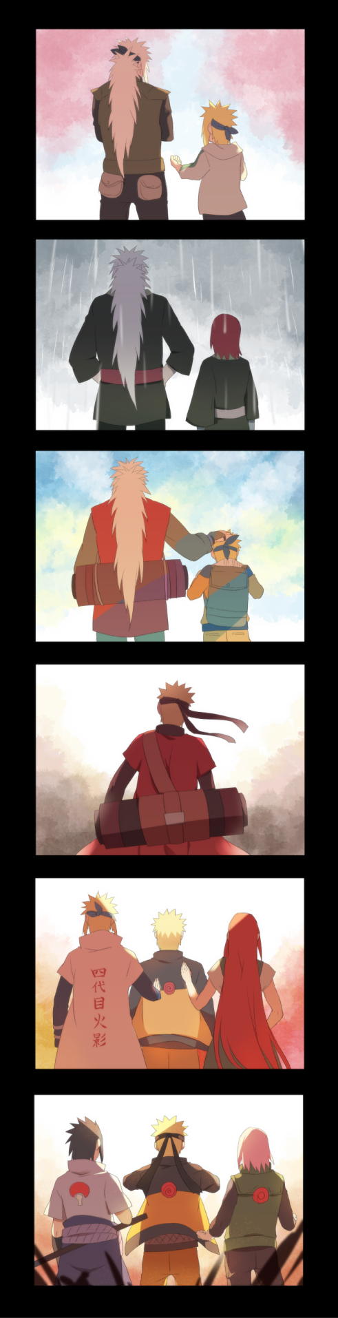 2girls, 5boys, age_progression, character_request, denka_(cloudy-gray), facing_away, family, father_and_son