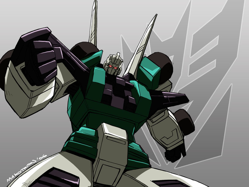 clenched_hands, decepticon, glowing, glowing_eyes, looking_at_viewer, makoto_ono, mecha, no_humans, red_eyes, robot, science_fiction, sixshot_(transformers), solo, transformers, transformers:_generation_1, transformers:_the_headmasters