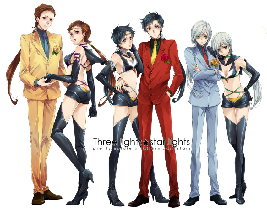 bishoujo_senshi_sailor_moon, black_hair, brown_hair, dual_persona, formal, genderswap, long_hair, magical_girl
