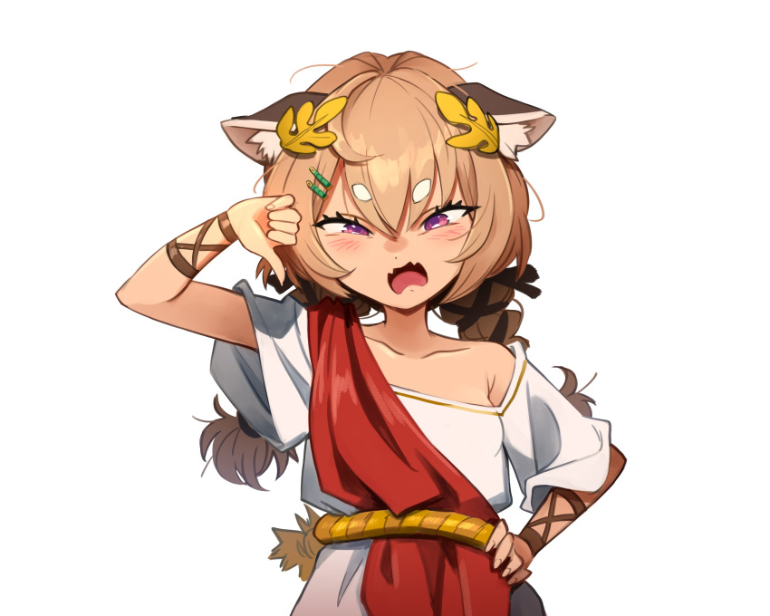 1girl, absurdres, alternate_costume, animal_ear_fluff, armpit_crease, bamboo_hair_ornament, blush, braid