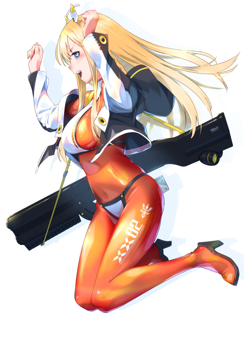 1girl, absurdres, bikini, bikini_bottom_only, bikini_over_clothes, blonde_hair, blue_eyes, blush