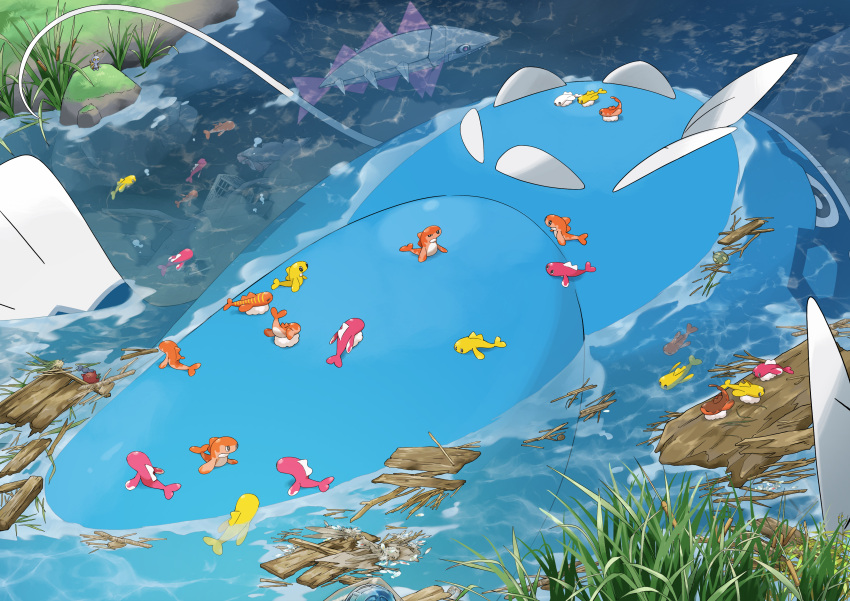 absurdres, commentary_request, day, dondozo, fish, gimmighoul, glassy0302, highres