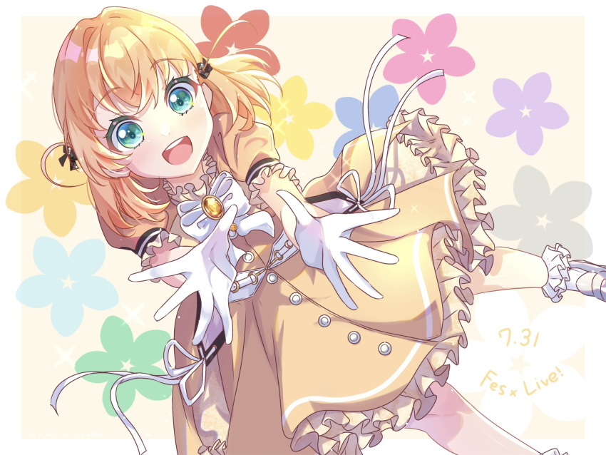 1girl, :d, aqua_eyes, black_bow, bloom_the_smile_bloom_the_dream!, blush, bow, bowtie