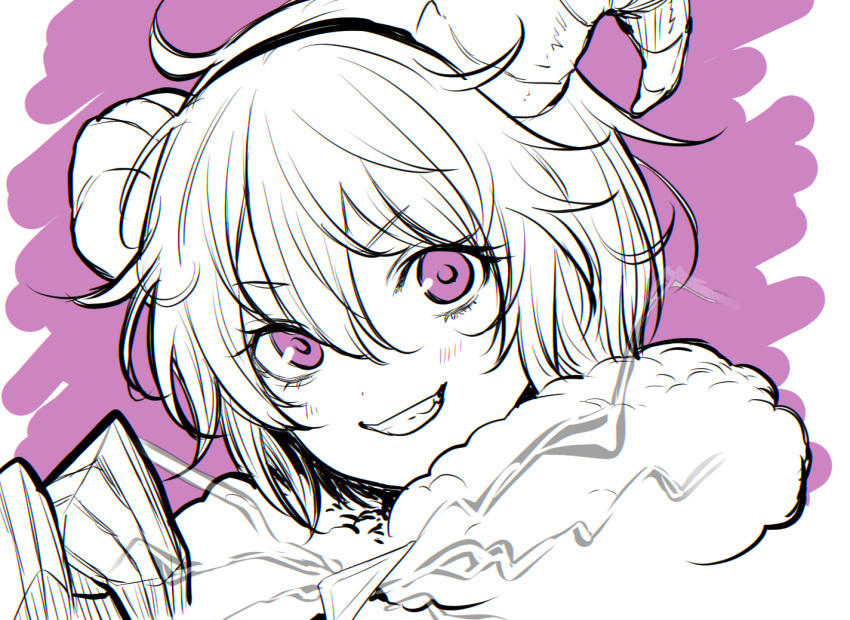 1girl, blush, claws, don_quixote_(project_moon), e.g.o_(project_moon), electric_screaming_(e.g.o), greyscale, greyscale_with_colored_background