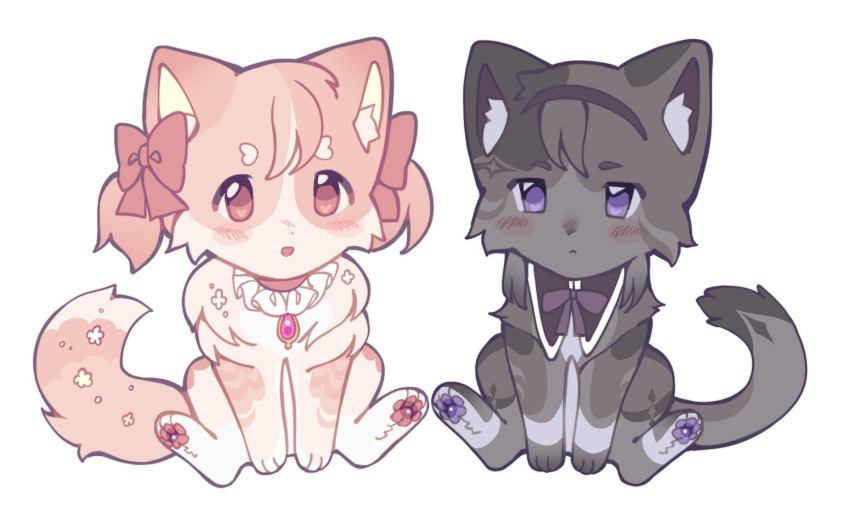 akemi_homura, akemi_homura_(magical_girl), animal, animal_focus, animalization, black_fur, blush, bow