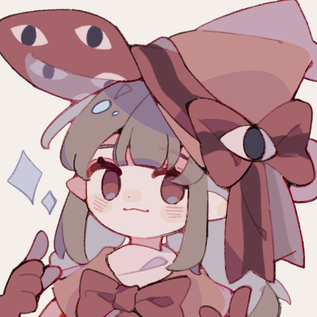 :3, avossu, blush_stickers, bow, bowtie, brown_hair, capelet, closed_mouth