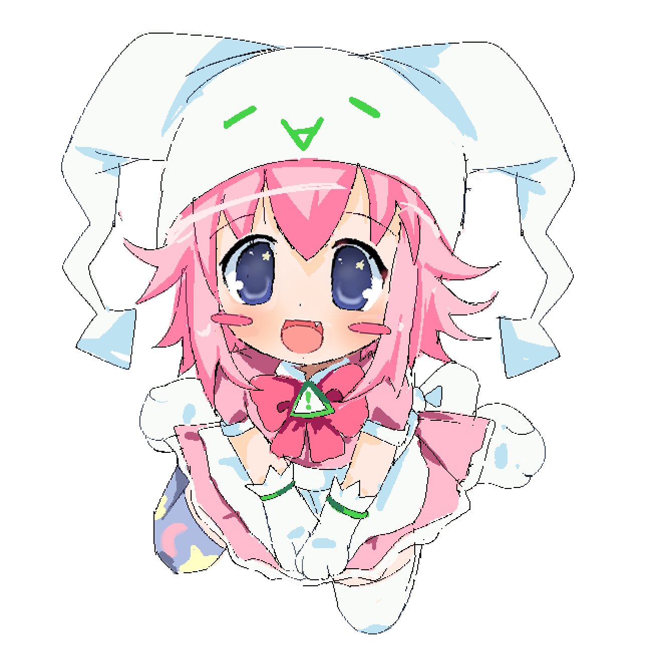1girl, 2000s_(style), dress, error_message, fang, from_above, hat, highres