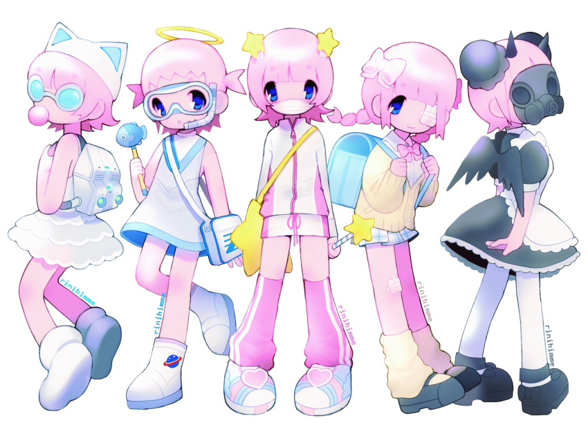 1girl, animal_hat, backpack, bag, blue_eyes, boots, bow, bubble
