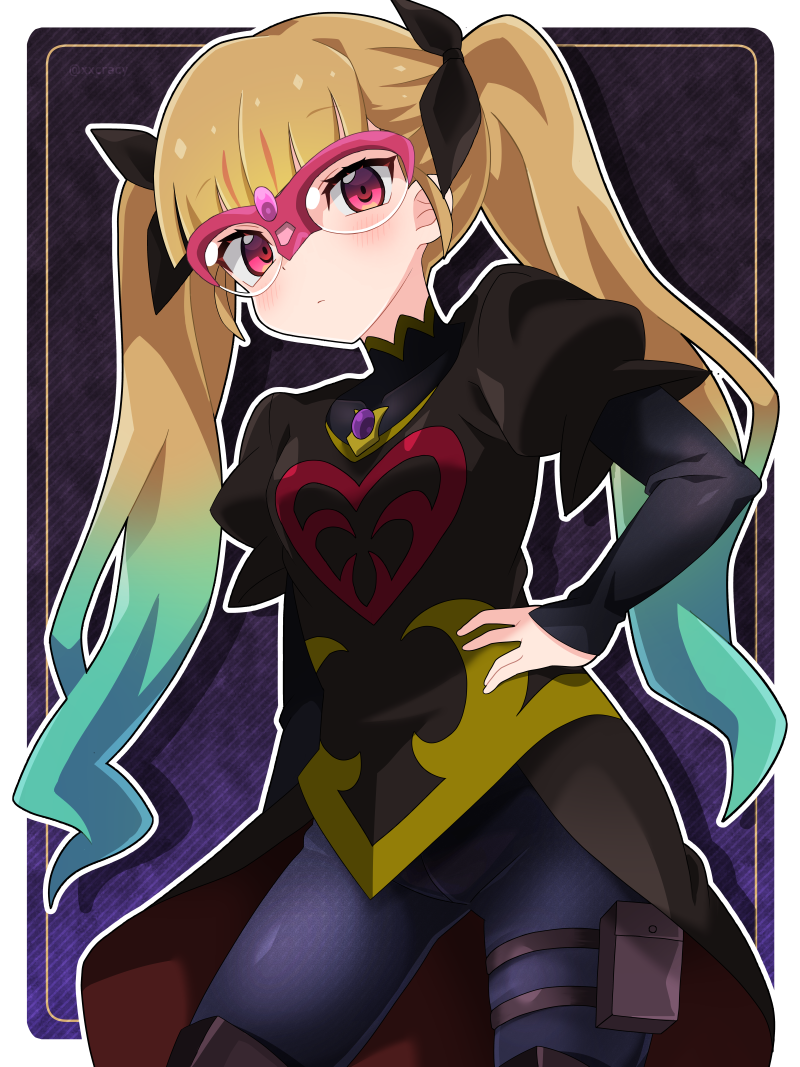 1girl, black_dress, black_pants, black_ribbon, blush, brown_hair, dress, glasses