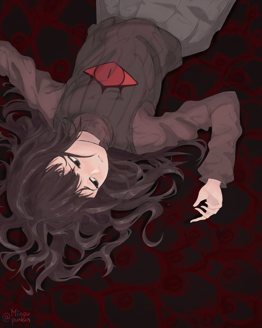 1other, absurdres, androgynous, black_eyes, brown_hair, brown_sweater, brown_vest, closed_mouth