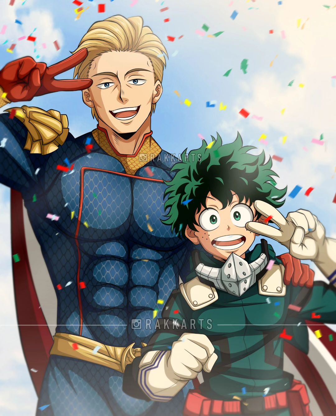 2boys, artist_name, belt, blonde_hair, blue_bodysuit, blue_eyes, bodysuit, boku_no_hero_academia