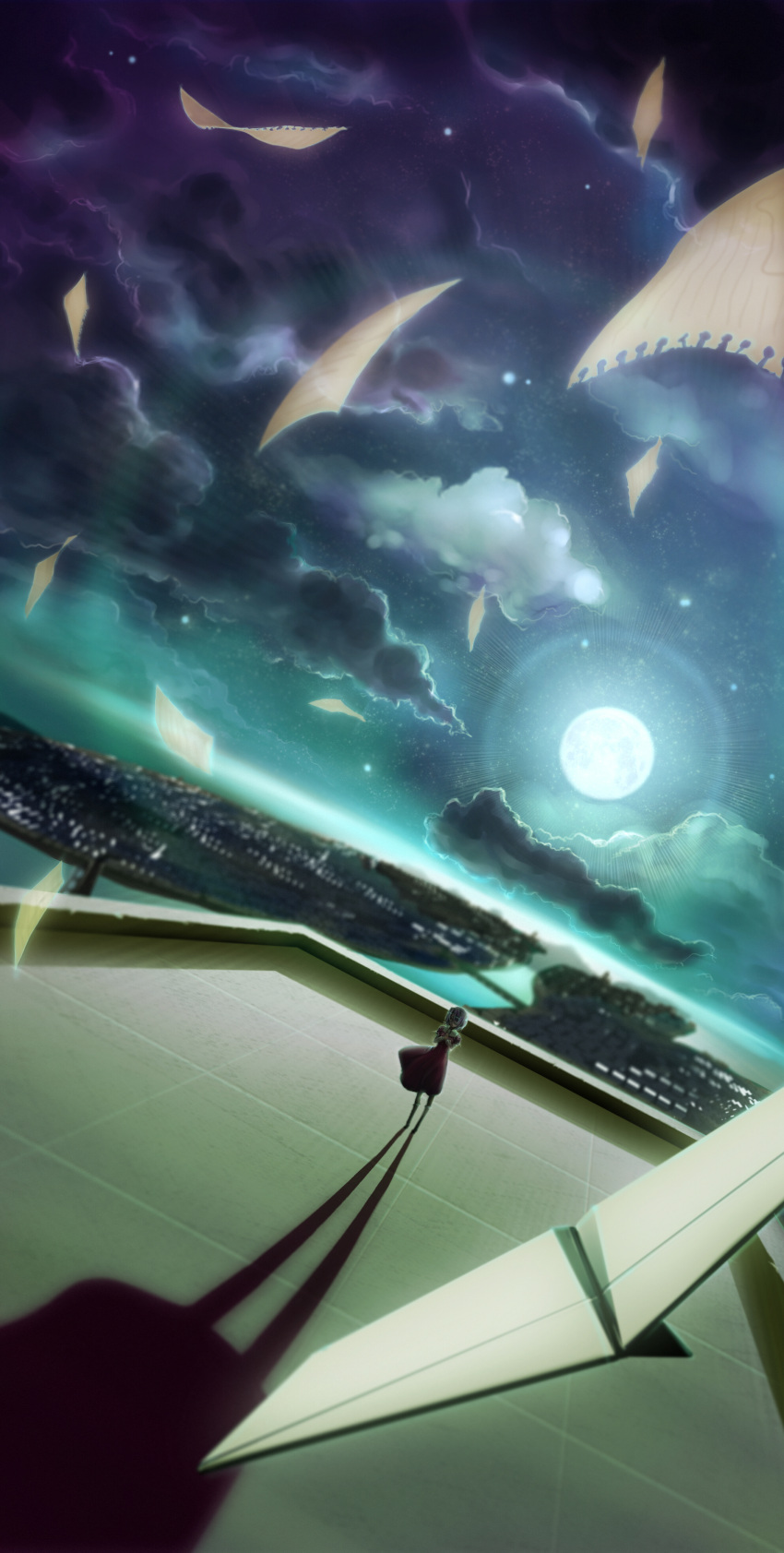 ef, highres, moon, paper_airplane, purple_hair, shindou_chihiro, short_hair, tmg