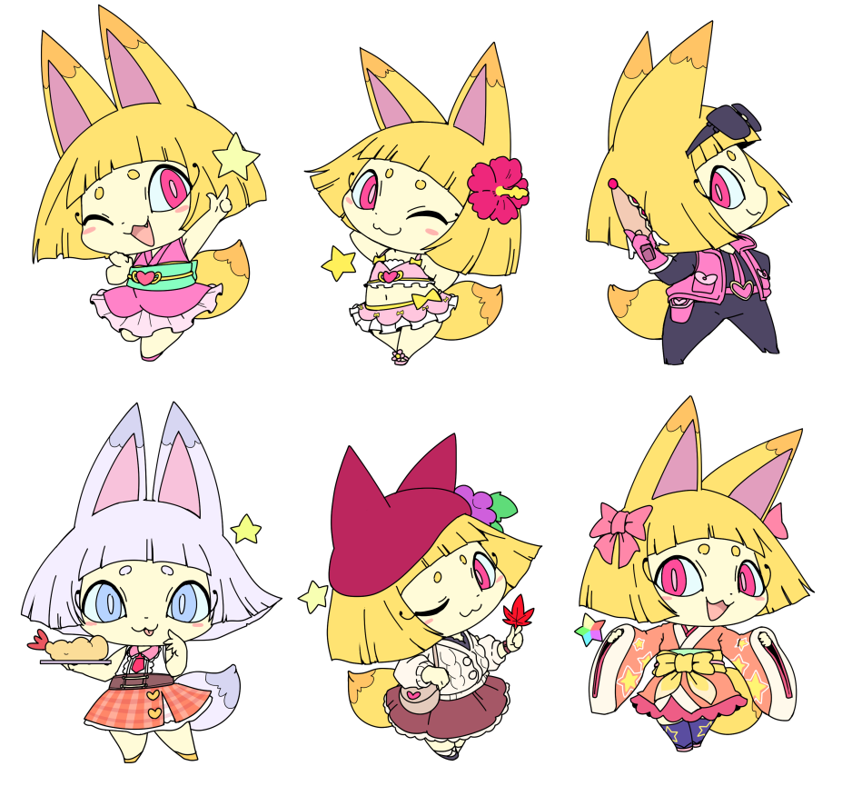 1girl, :3, alternate_eye_color, alternate_hair_color, animal_ears, blonde_hair, blunt_bangs, blush_stickers