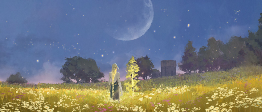 1girl, blonde_hair, braid, commentary, elden_ring, elden_ring:_shadow_of_the_erdtree, field, flower