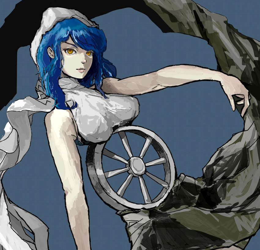 1girl, blue_hair, breasts, commentary_request, fortuna_(megami_tensei), haruhuru_8686, highres, long_hair