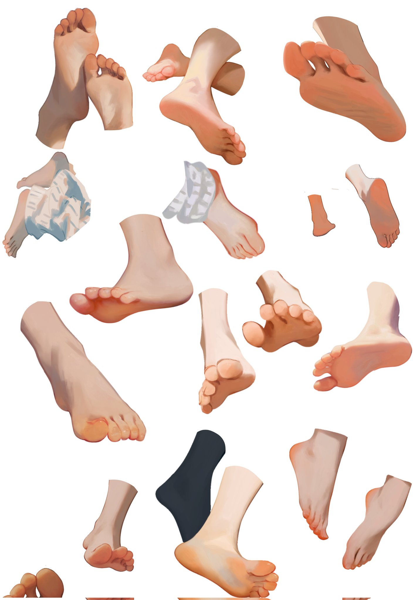barefoot, english_commentary, feet, feet_only, foot_focus, heel_up, highres, multiple_views