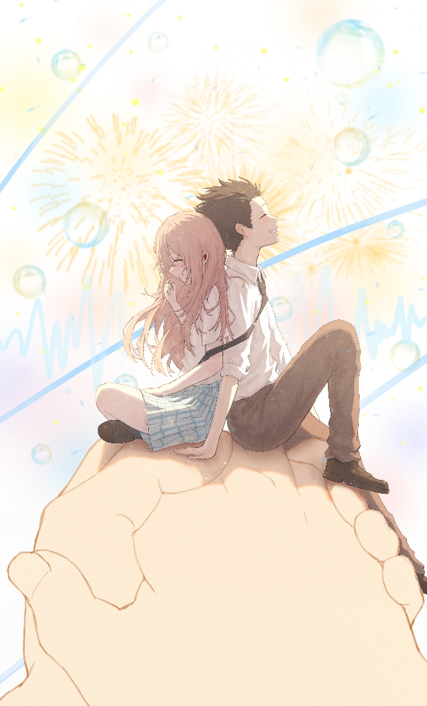 1boy, 1girl, aliasing, black_hair, black_necktie, blue_skirt, brown_footwear, chinese_commentary