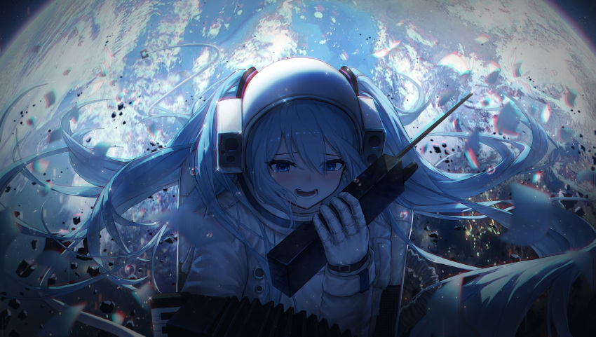 1girl, absurdres, blue_eyes, blue_hair, blush, chromatic_aberration, commentary_request, crying