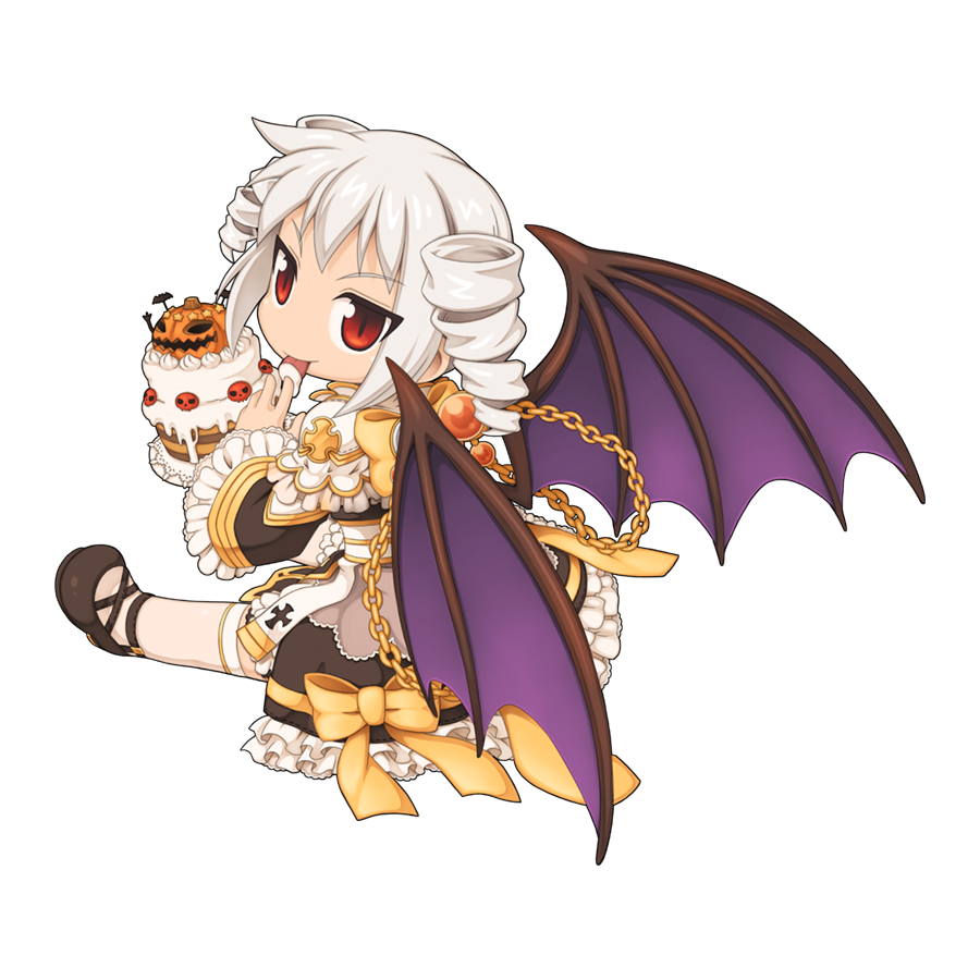 1girl, arch_bishop_(ragnarok_online), black_dress, black_footwear, cake, chain, chibi, chibi_only
