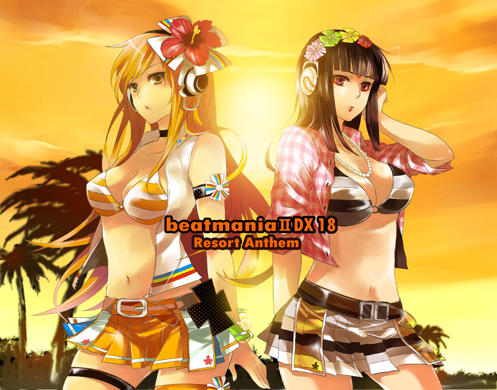 bad_id, beatmania, beatmania_iidx, belt, bikini, bikini_top, black_hair, breasts