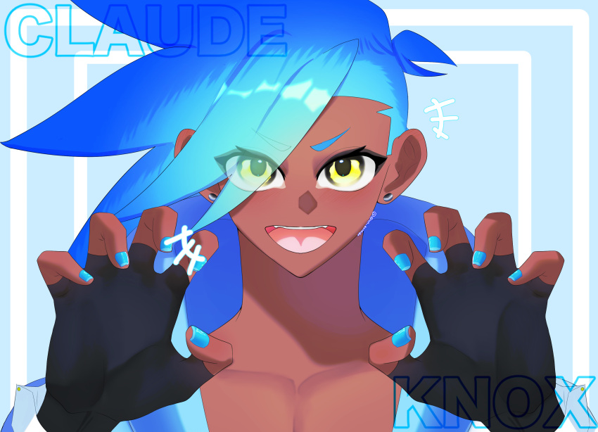 #cute, #original, absurdres, blue_hair, highres, illustration.media, looking_at_viewer, non-web_source, open_mouth, original, smile, yellow_eyes