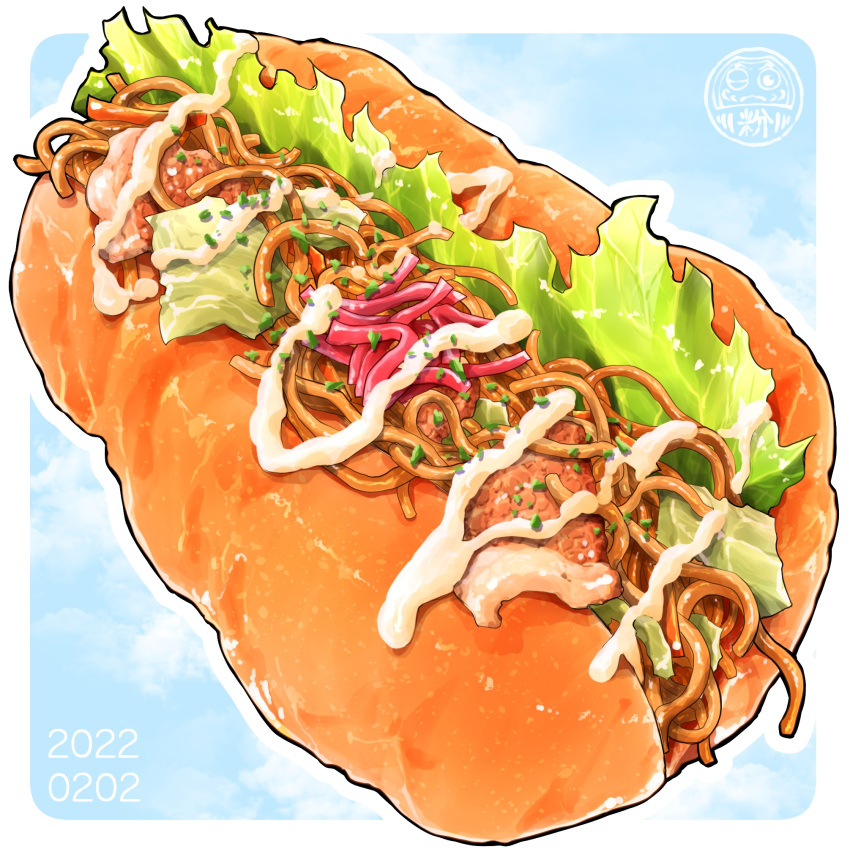 artist_logo, bread, commentary_request, dated, food, food_focus, highres, lettuce