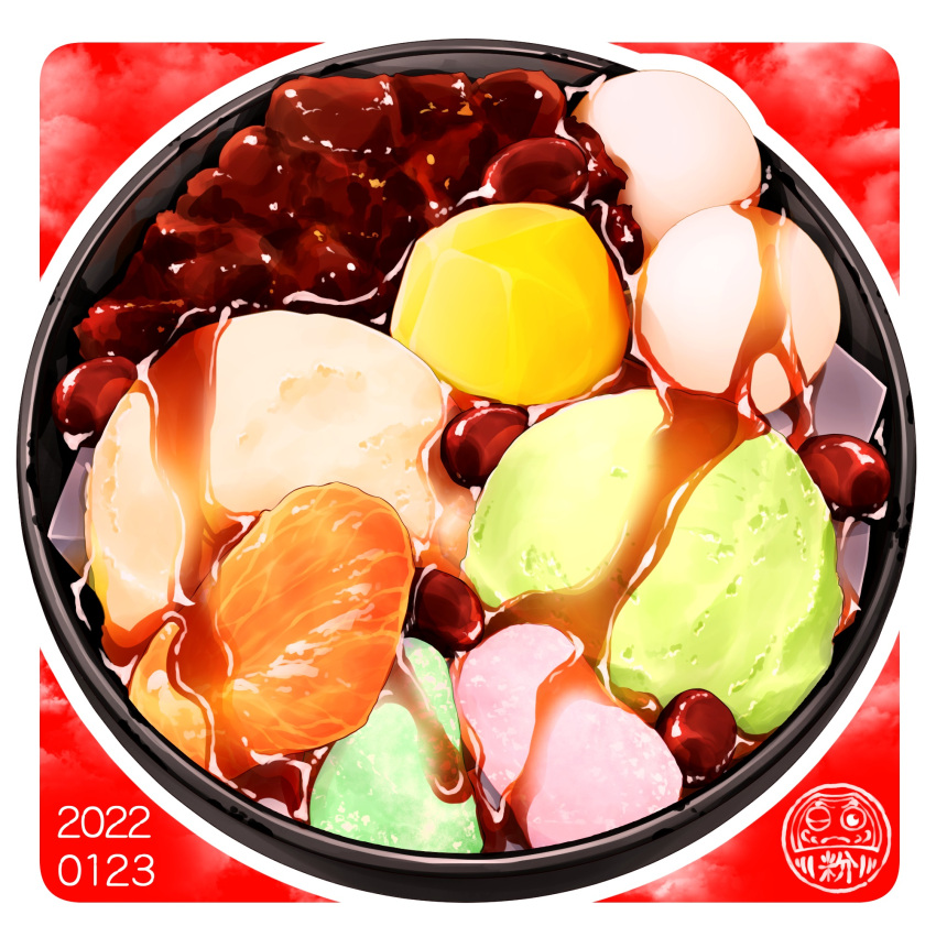 adzuki_bean, anmitsu_(dessert), artist_logo, commentary_request, dated, food, food_focus, highres