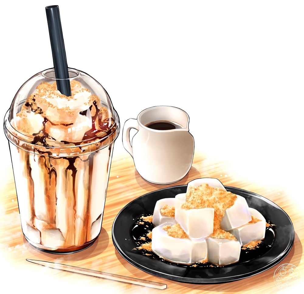 artist_logo, coffee, commentary_request, dated, drinking_straw, food, food_focus, frappuccino