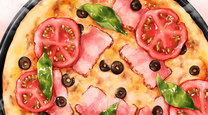basil_leaf, commentary_request, food, food_focus, highres, meat, no_humans, ooranokohaku