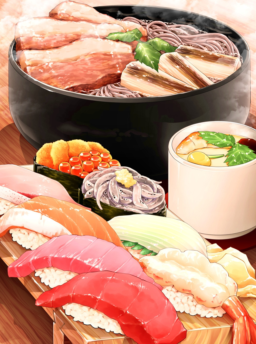 absurdres, bowl, commentary_request, fish_(food), food, food_focus, highres, meat