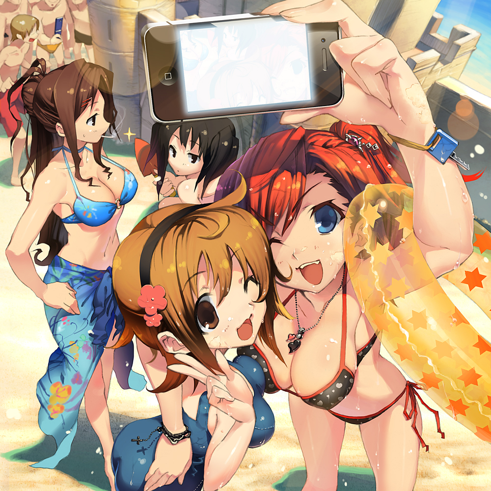 ;d, bikini, breasts, cigarette, cleavage, floral_print, heart, heart_print