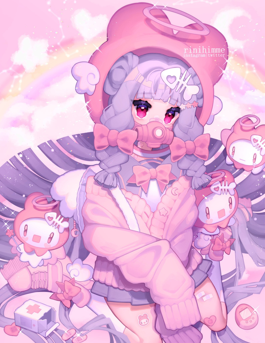 1girl, animal_ears, animal_hood, apollo_(rinihimme), bow, bowtie, braid, commentary