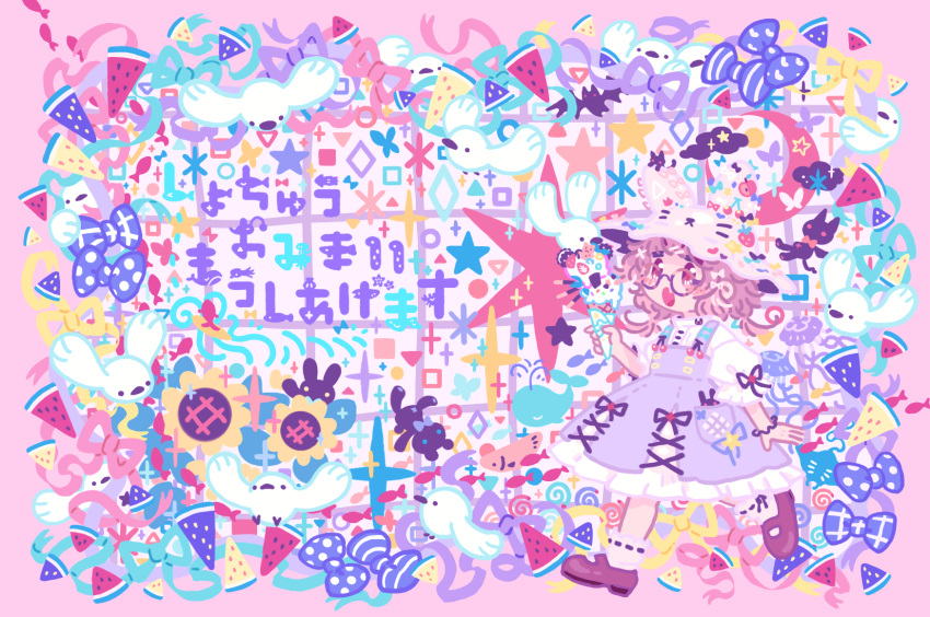 1girl, :o, animal_hat, apple_hat_ornament, bat_(animal), bird, black_cat, blue_bow