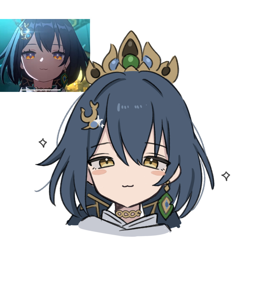 1girl, :3, closed_mouth, detached_collar, grey_hair, hair_between_eyes, hair_ornament, hairclip