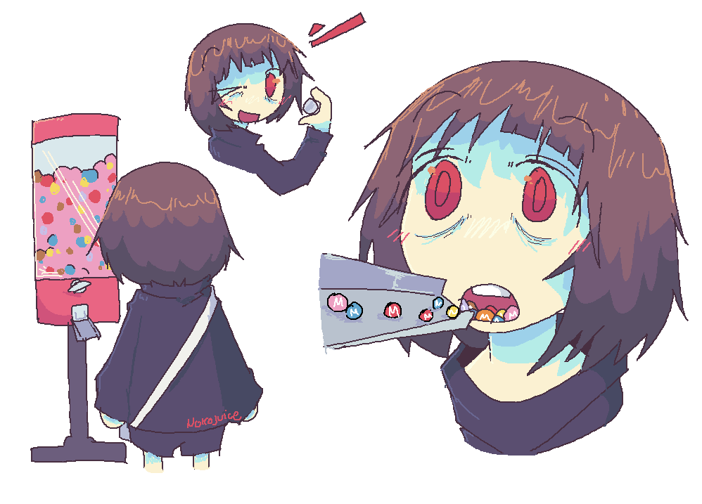 1girl, alternate_costume, arm_up, bag, bags_under_eyes, black_shorts, black_sweater, blush