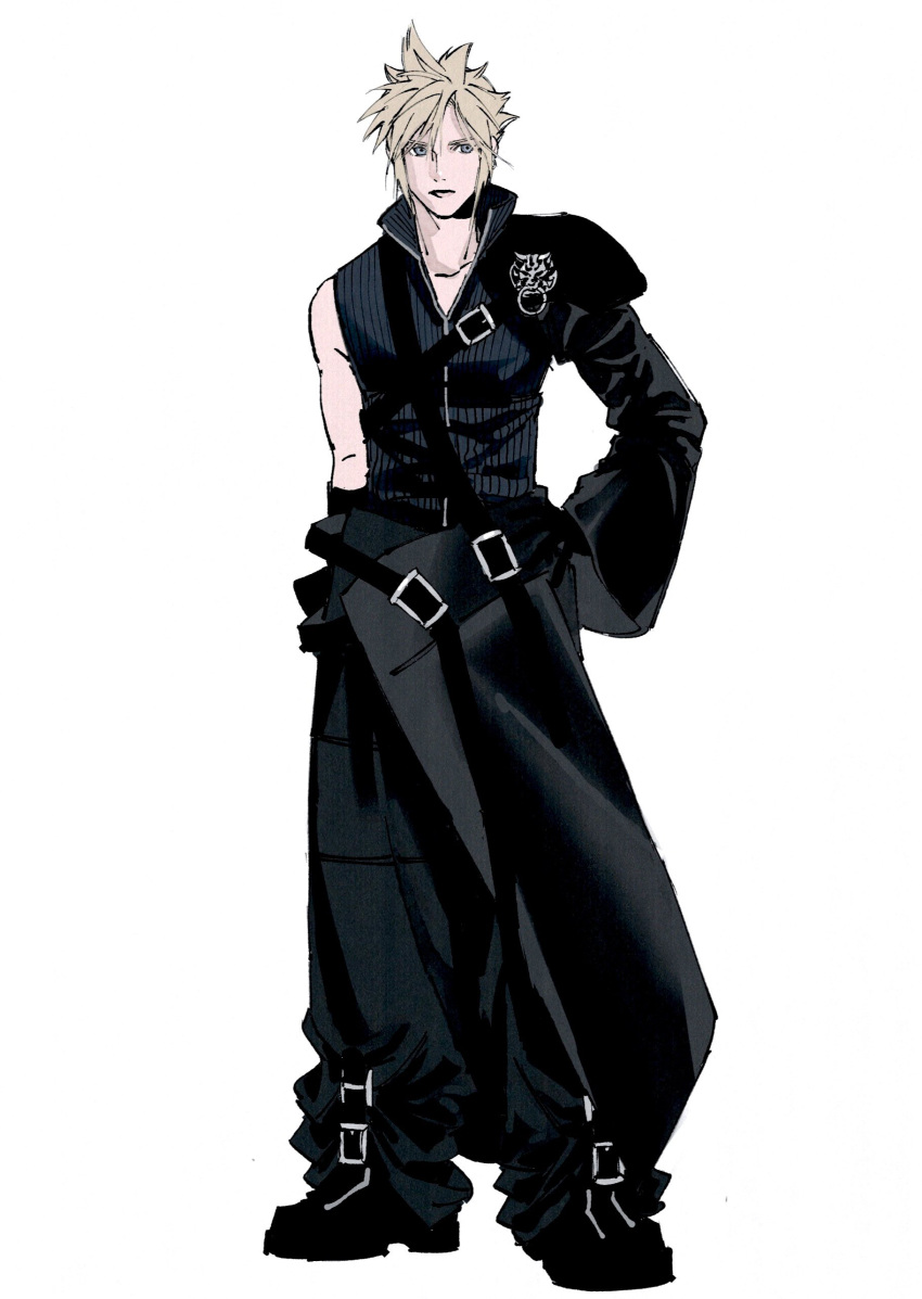 9t4um0fpin35758, absurdres, armor, black_cape, black_footwear, black_pants, black_sleeves, black_vest