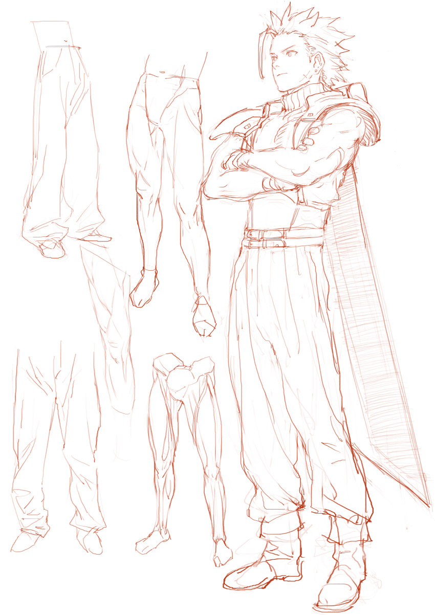 1boy, absurdres, af_cf, armor, baggy_pants, belt, boots, buster_sword