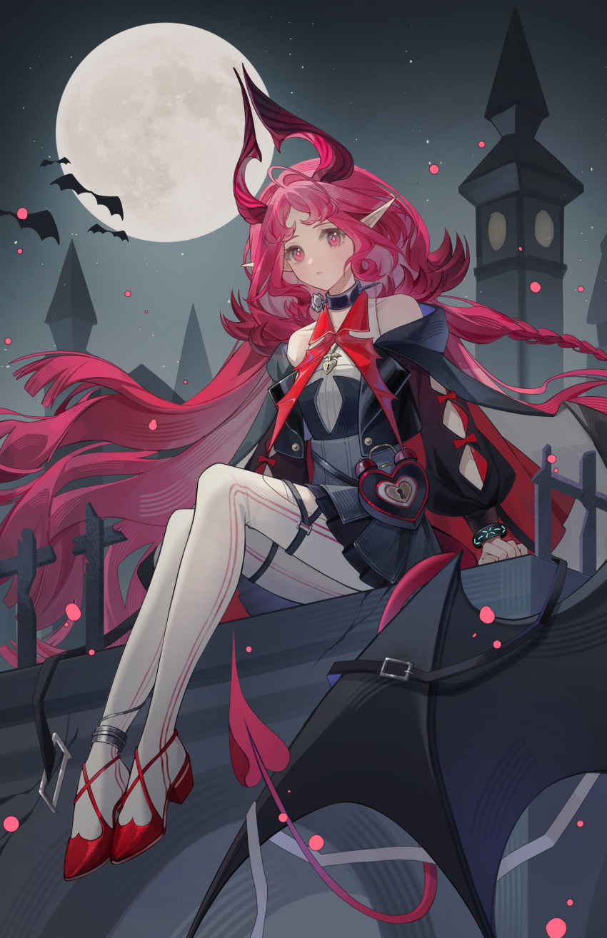 1girl, absurdres, anklet, arknights, arm_cutout, bare_shoulders, bat_(animal), black_cape