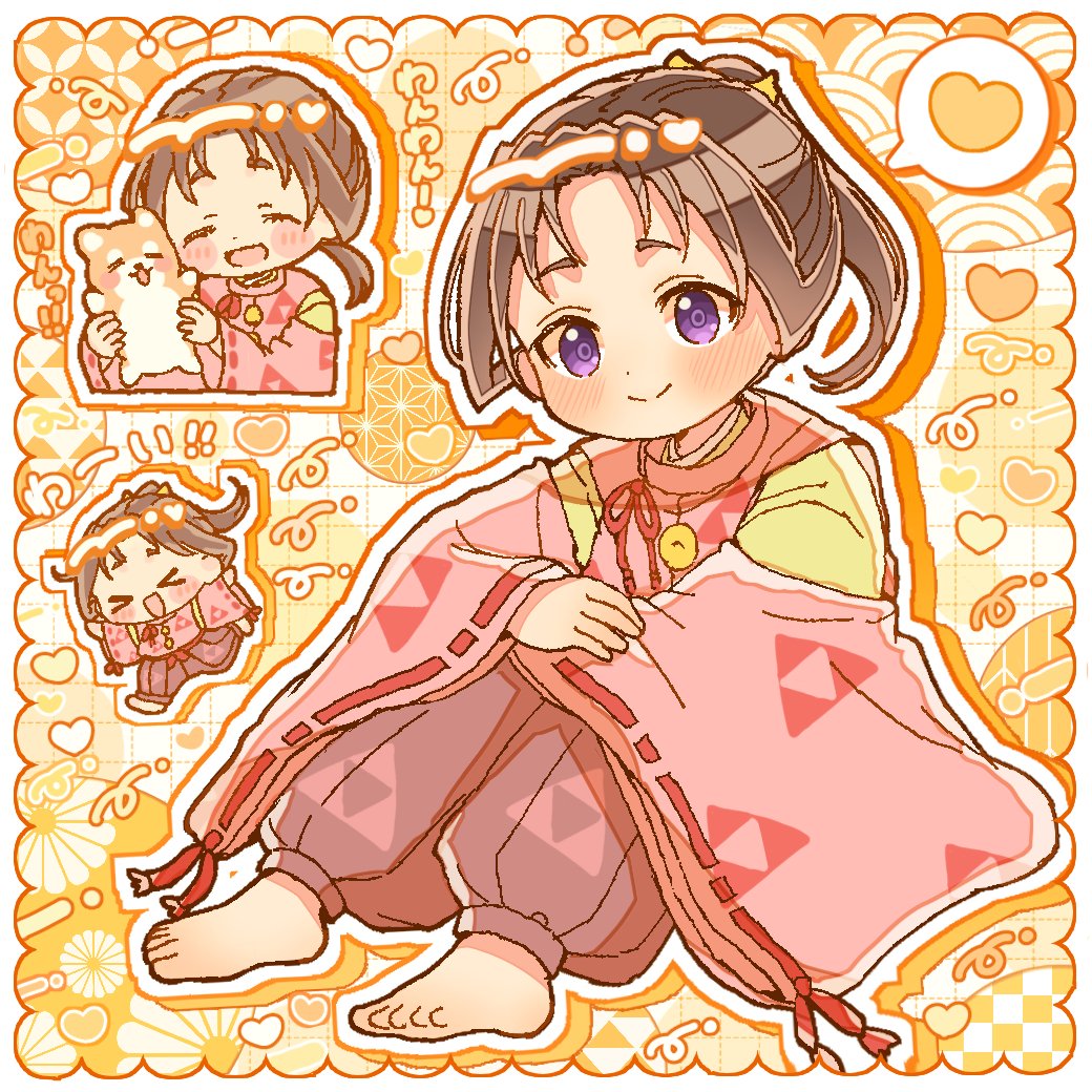 >_<, 1boy, :d, aged_down, animal, barefoot, blush, blush_stickers