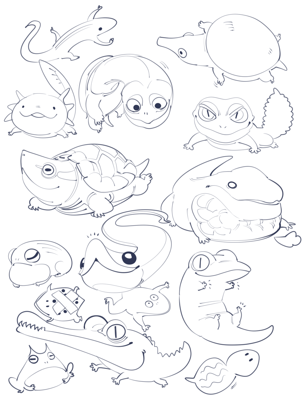animal, animal_focus, animal_request, axolotl, crocodile, crocodilian, frog, greyscale