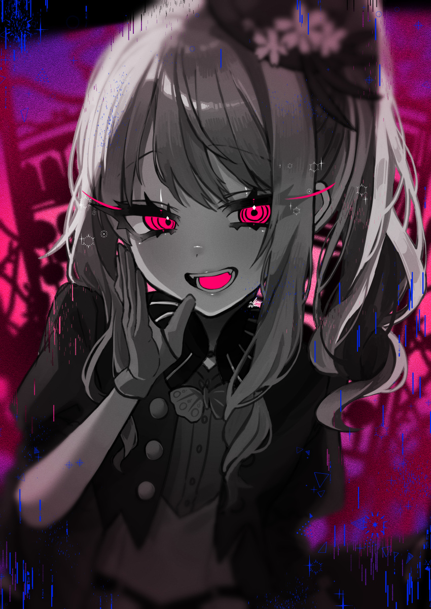 1other, absurdres, aduma_tobari, akiyama_mizuki, bow, bowtie, buttons, colored_tongue