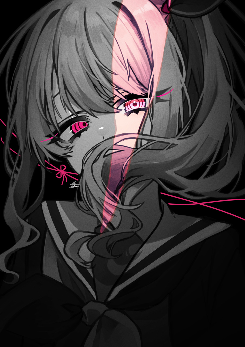 1other, absurdres, aduma_tobari, akiyama_mizuki, commentary_request, covered_mouth, greyscale, highres