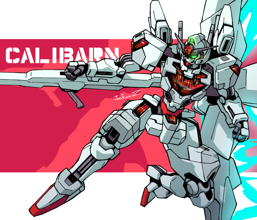 beam_cannon, character_name, energy_cannon, english_commentary, english_text, exhaust, glowing, glowing_eyes