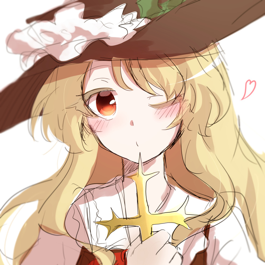 1girl, absurdres, blonde_hair, blowing_kiss, blush, brown_eyes, brown_hat, brown_vest