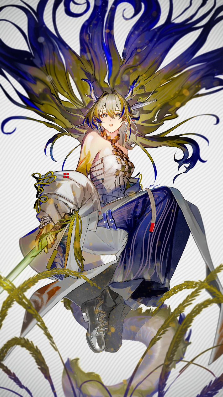 1girl, :o, absurdres, arknights, bead_bracelet, beads, bracelet, coat
