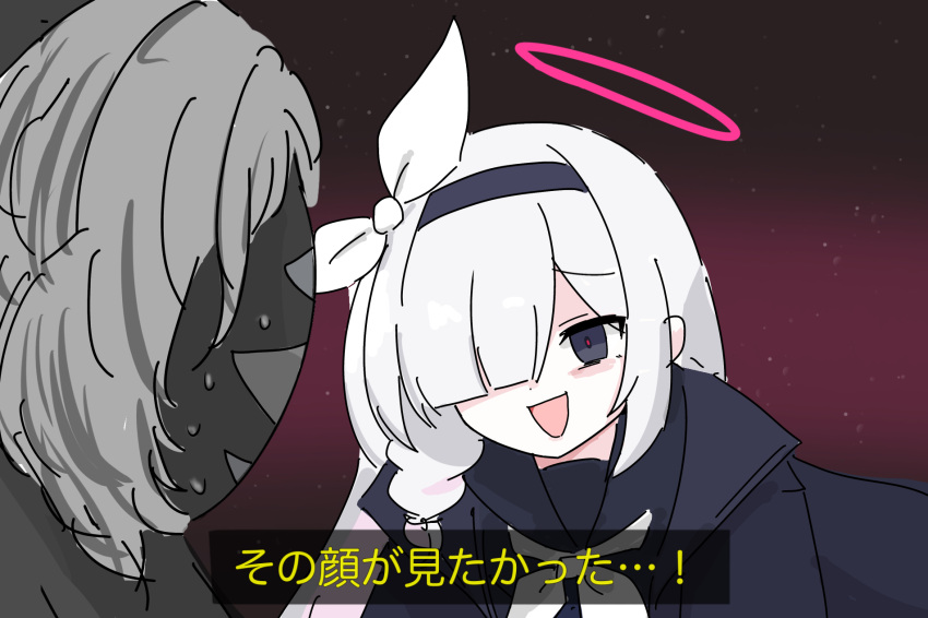 1girl, basement_dweller_(blue_archive), black_eyes, black_hairband, black_shirt, blue_archive, chachacha_(champon_ken), hair_over_one_eye