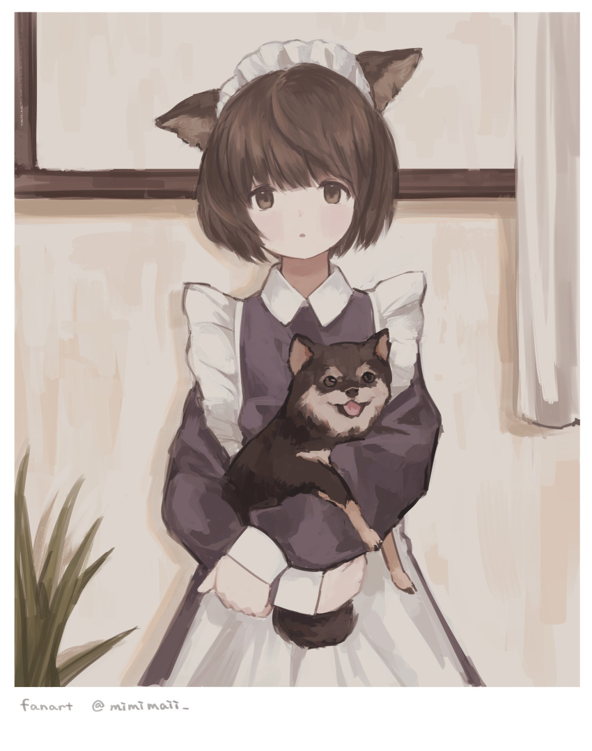 1girl, :o, absurdres, animal, animal_ears, apron, borrowed_character, brown_eyes