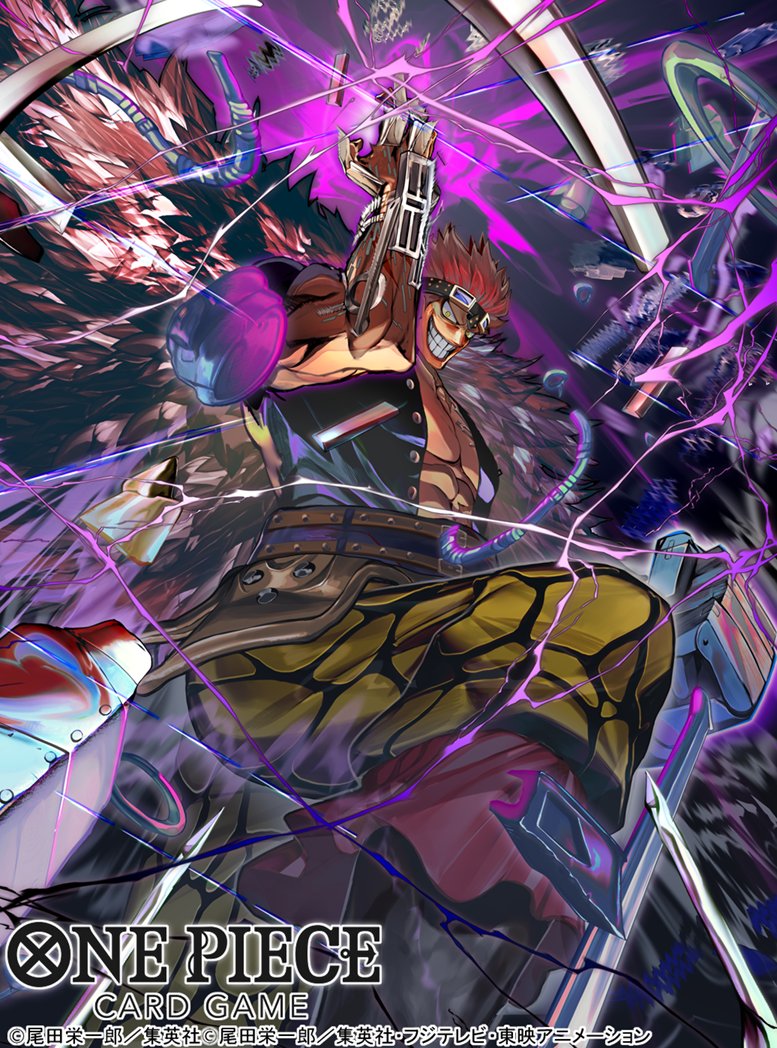 1boy, abs, arm_up, cape, commentary_request, copyright_name, electricity, eustass_kid